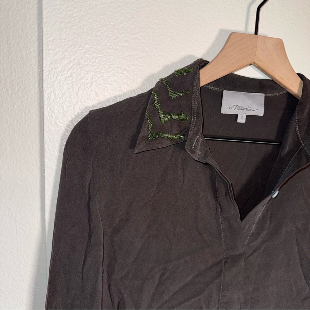 3.1 PHILIP LIM silk designer lightweight couture beaded collar shirt dress 2 - Picture 4 of 5
